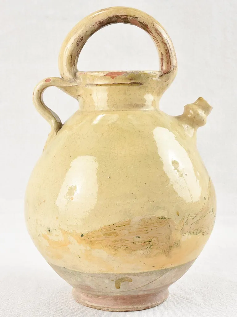 19th century terracotta water pitcher with yellow glaze 13½"
