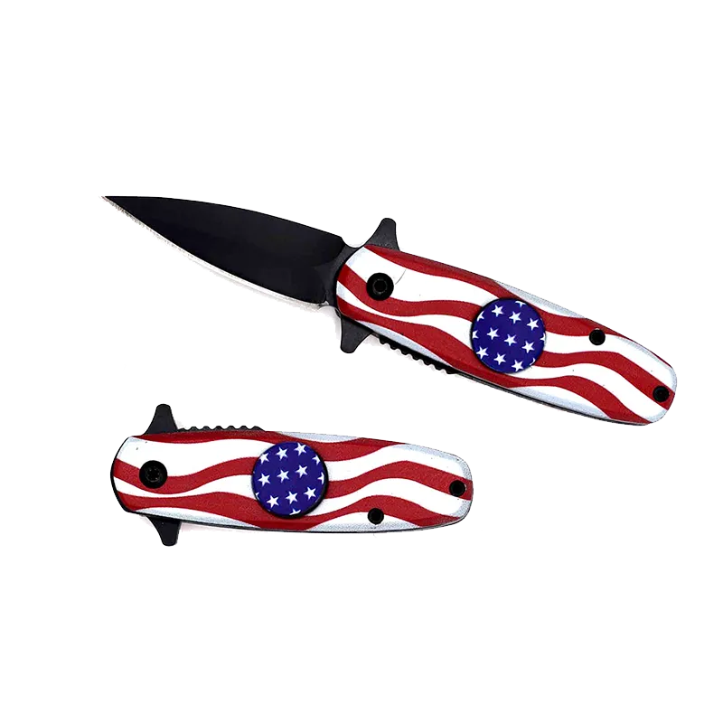 5.25" Overall Spring Assisted Knife US Flag with Spinner Function