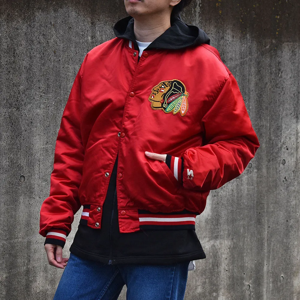 90's　STARTER "NHL Chicago Blackhawks" ナイロン アワードジャケット　230329H