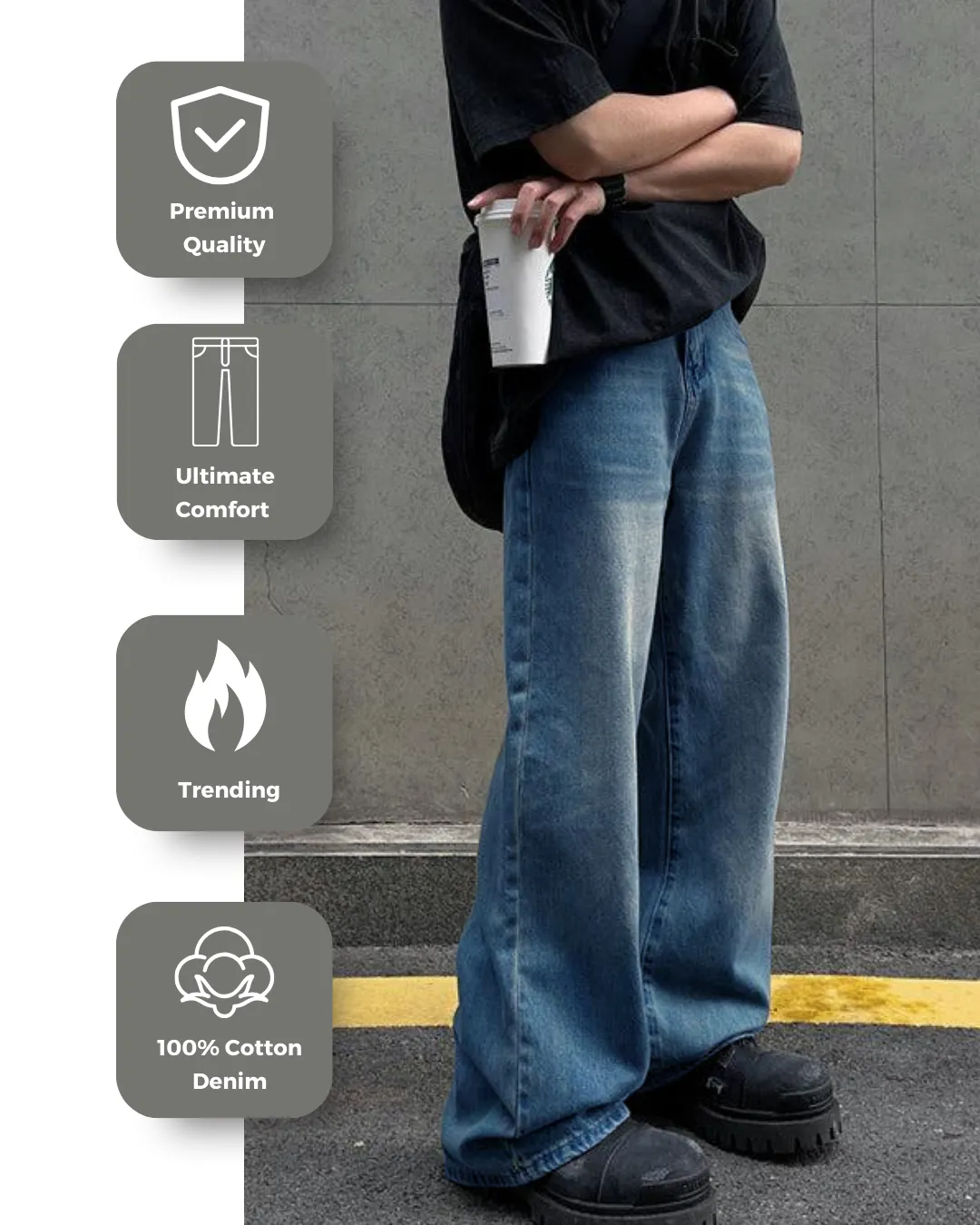 Aged Wash Relaxed Baggy Jeans