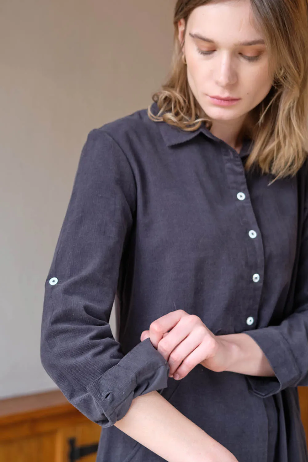 Alexa Cord Shirt Dress
