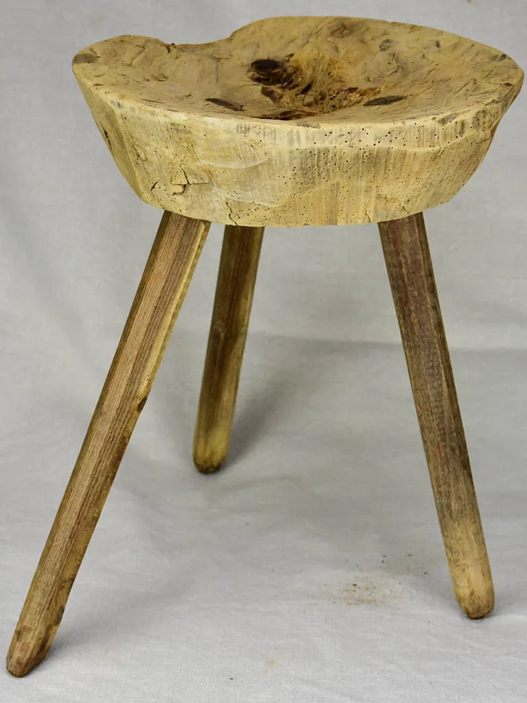 Antique French primitive milking stool - chestnut