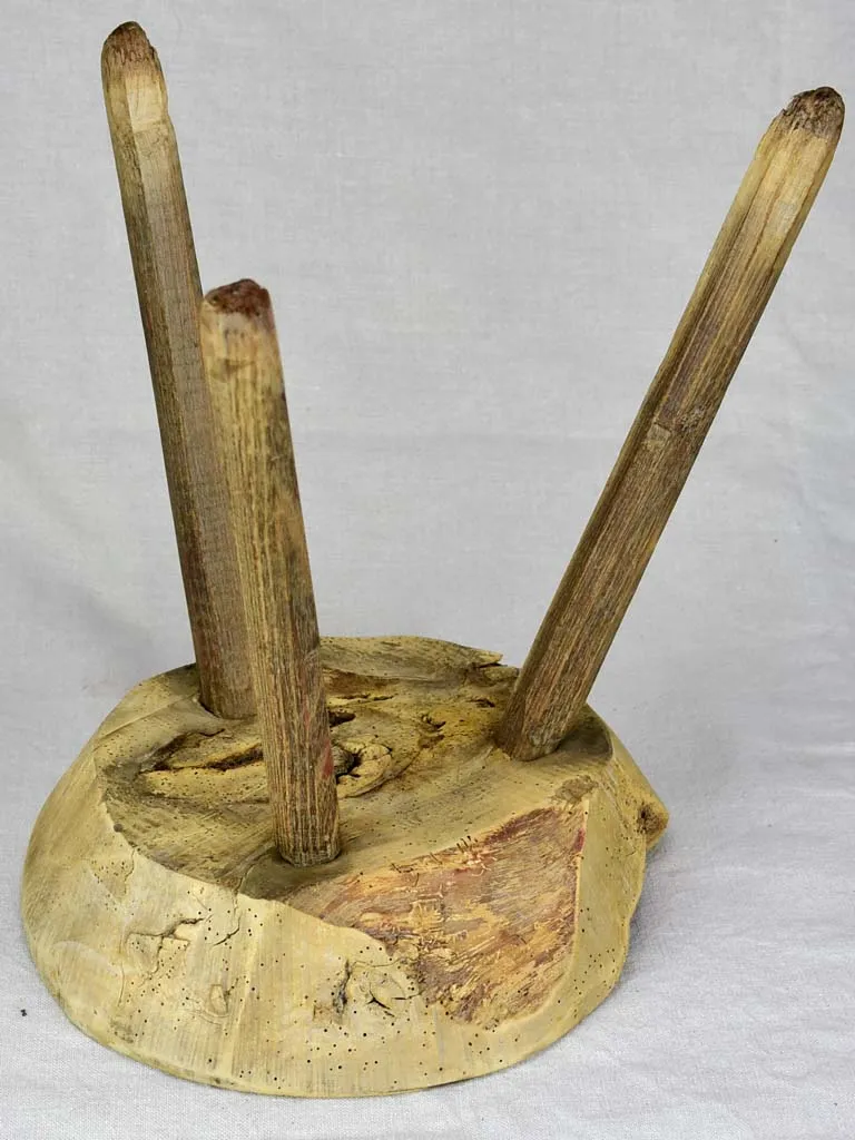 Antique French primitive milking stool - chestnut