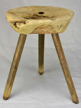 Antique French primitive milking stool - chestnut