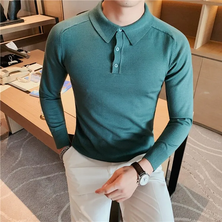 Antonios Casual Slim Long Sleeved Polo T-Shirt Men