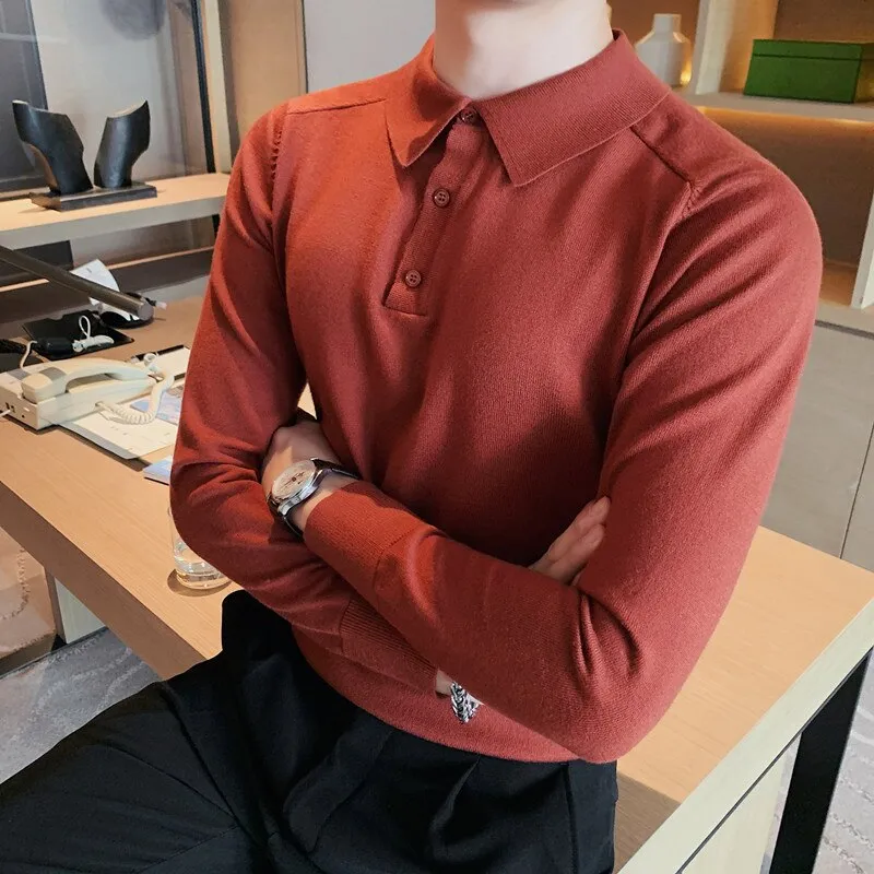 Antonios Casual Slim Long Sleeved Polo T-Shirt Men