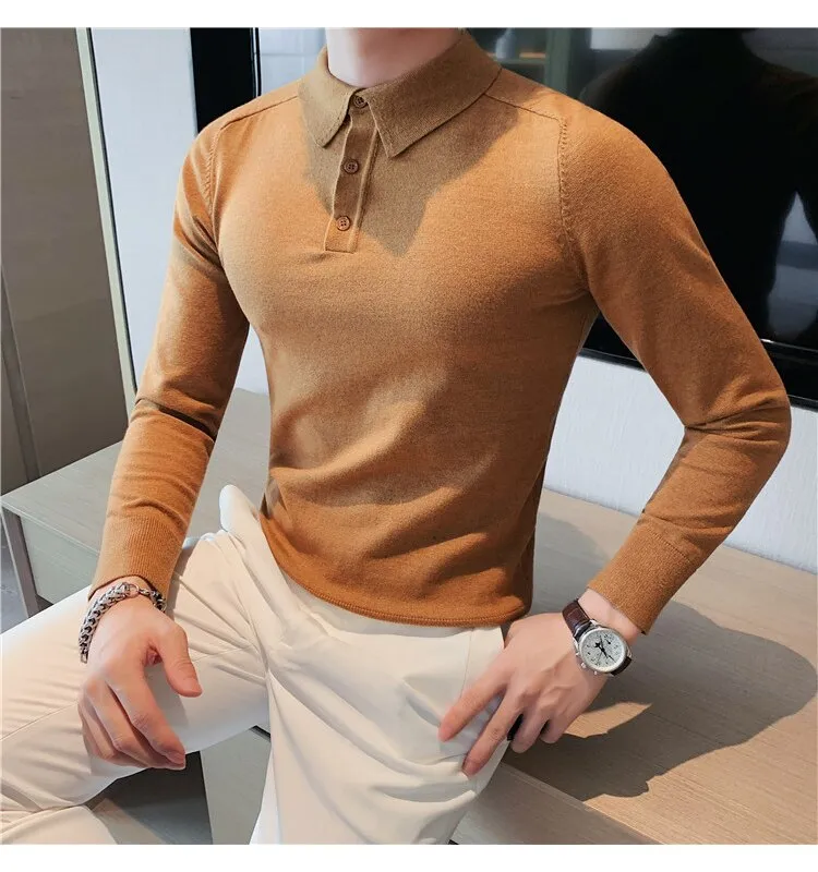 Antonios Casual Slim Long Sleeved Polo T-Shirt Men
