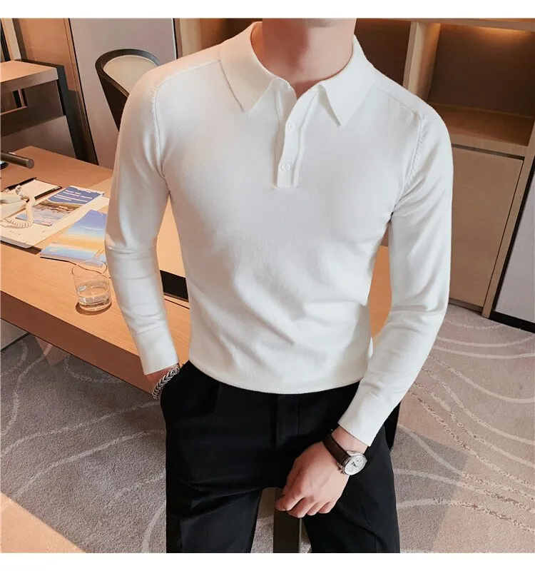Antonios Casual Slim Long Sleeved Polo T-Shirt Men