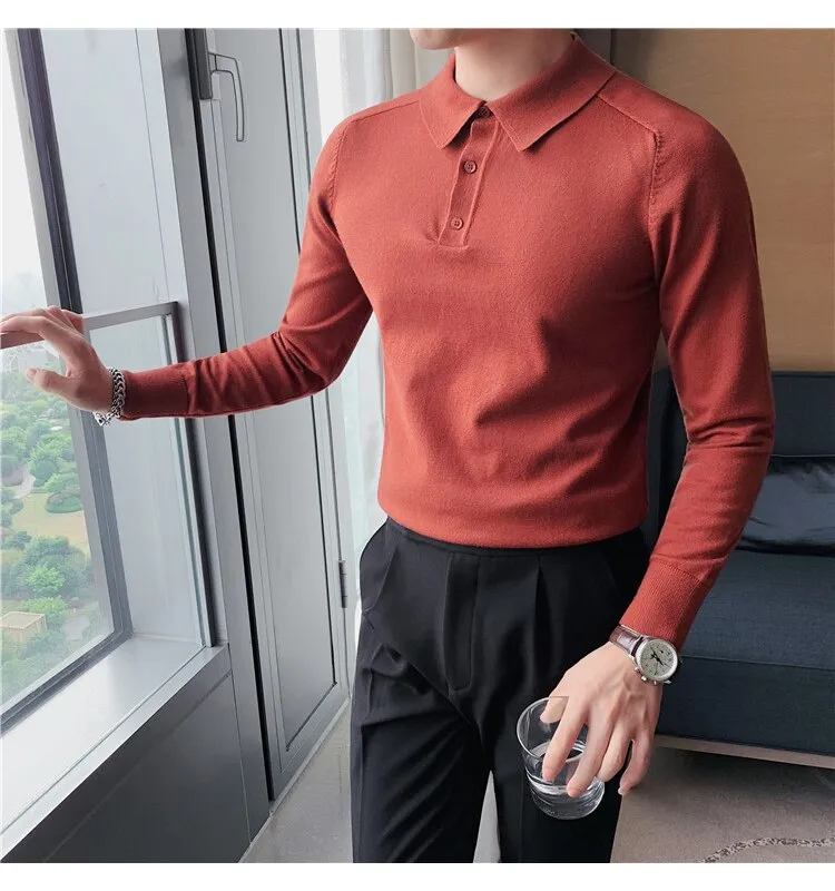 Antonios Casual Slim Long Sleeved Polo T-Shirt Men