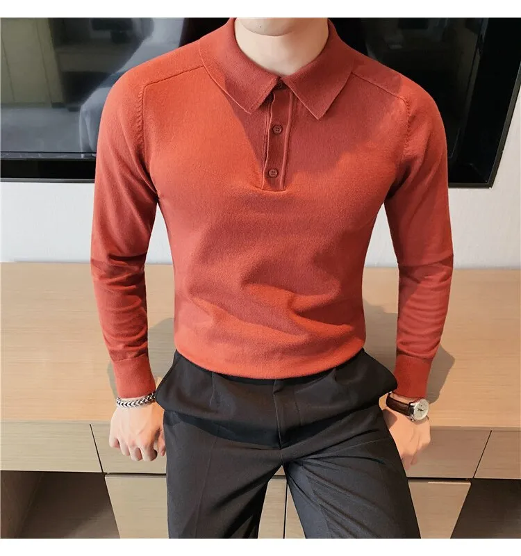 Antonios Casual Slim Long Sleeved Polo T-Shirt Men