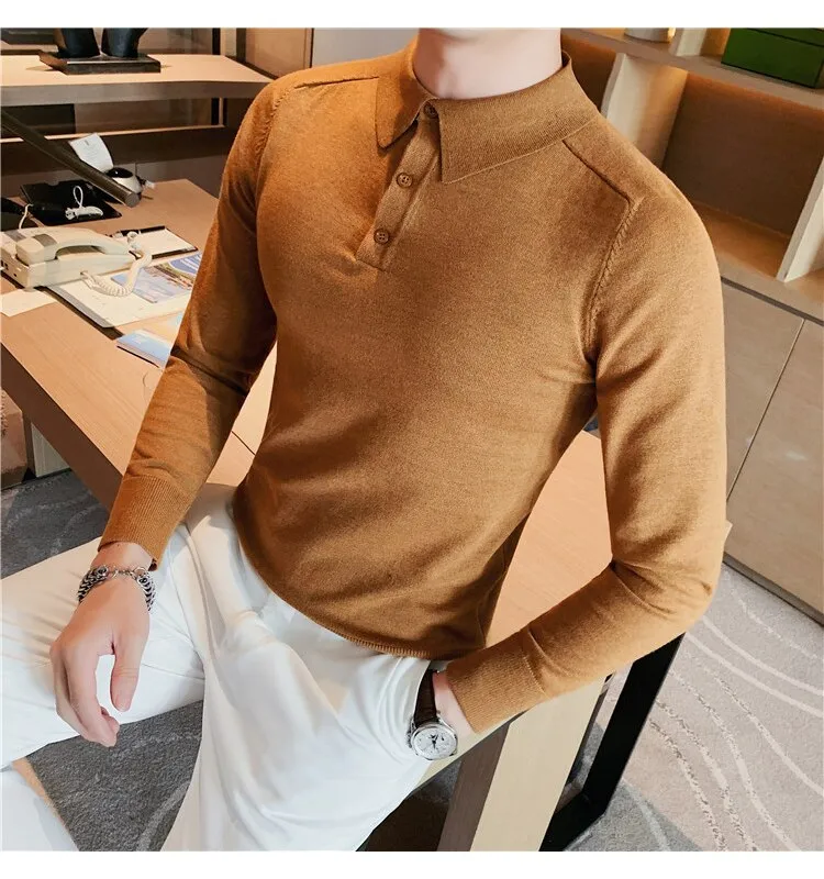 Antonios Casual Slim Long Sleeved Polo T-Shirt Men