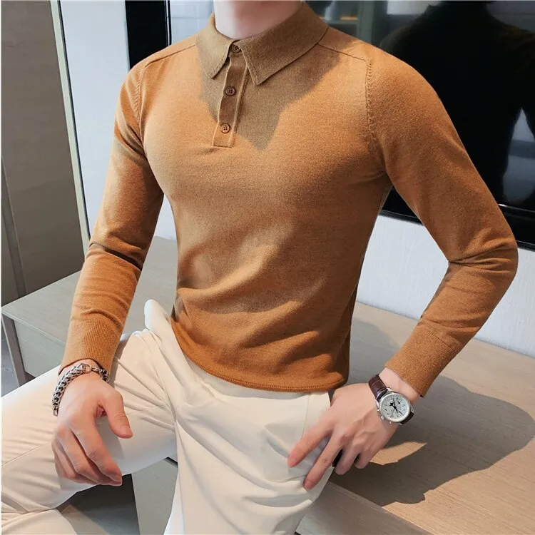 Antonios Casual Slim Long Sleeved Polo T-Shirt Men