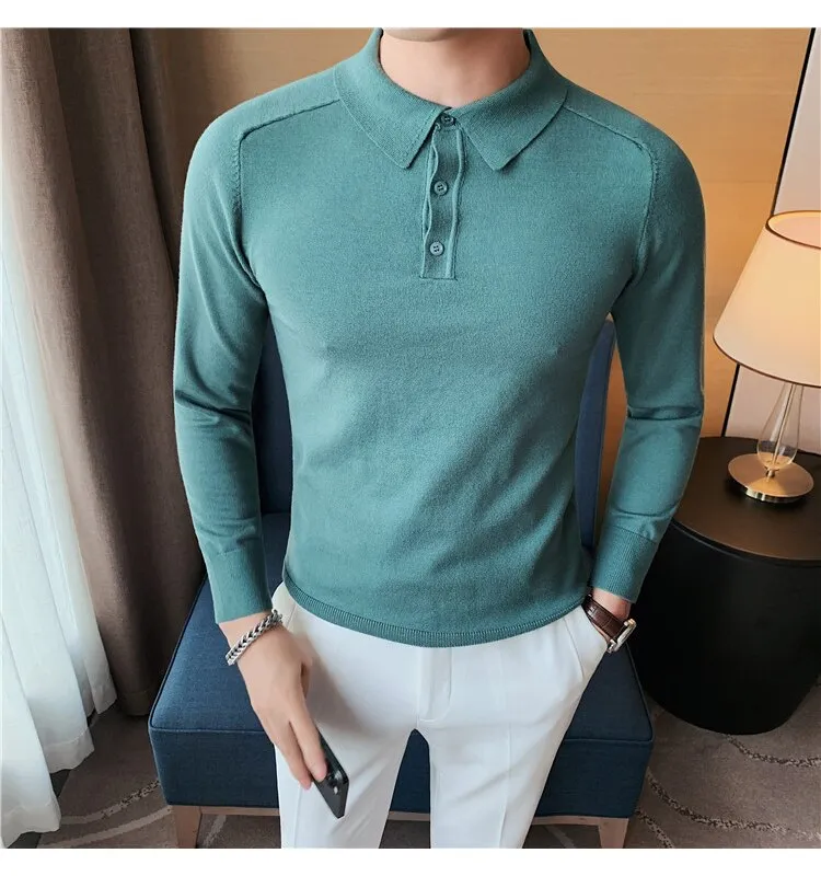 Antonios Casual Slim Long Sleeved Polo T-Shirt Men