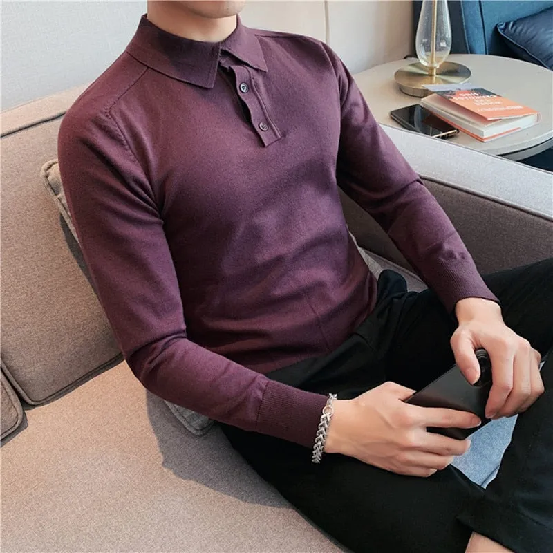 Antonios Casual Slim Long Sleeved Polo T-Shirt Men