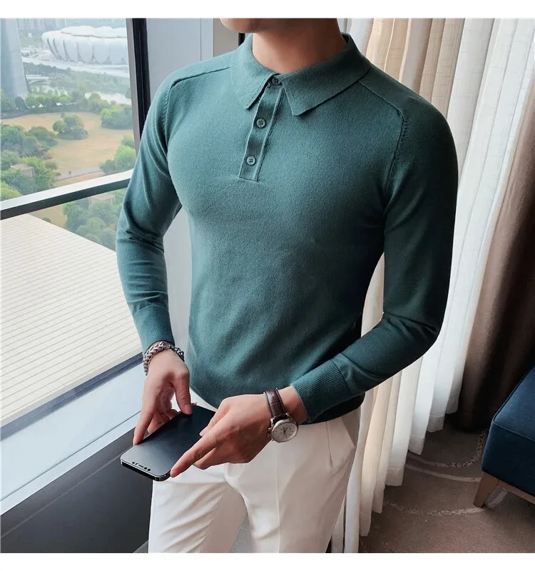 Antonios Casual Slim Long Sleeved Polo T-Shirt Men