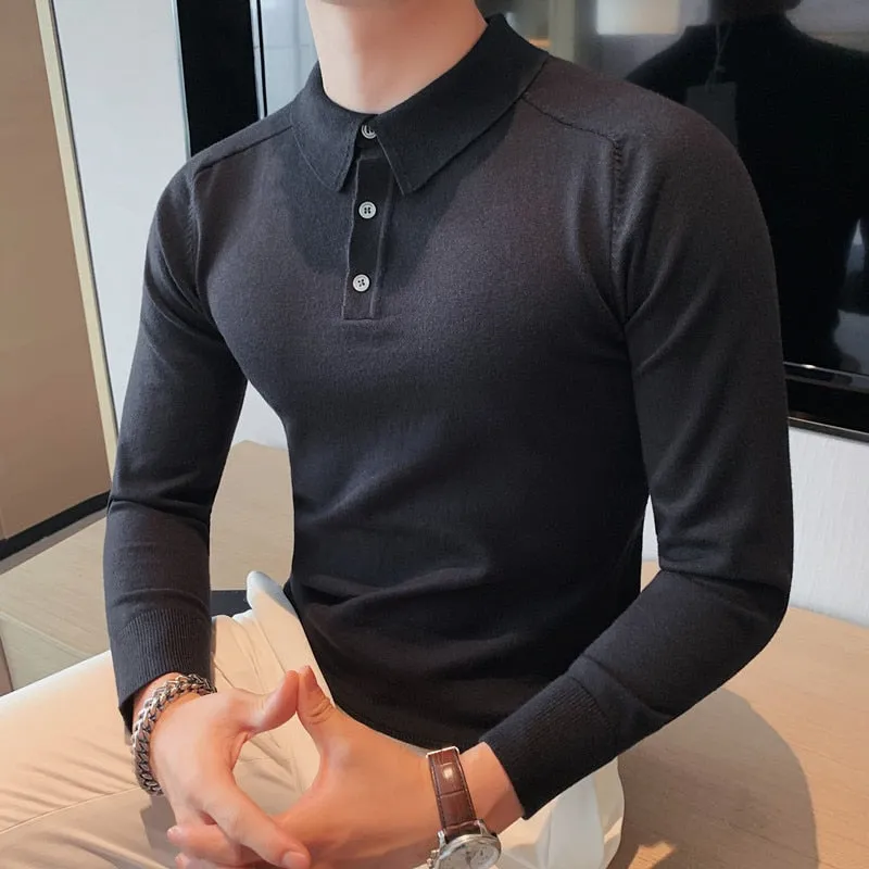 Antonios Casual Slim Long Sleeved Polo T-Shirt Men