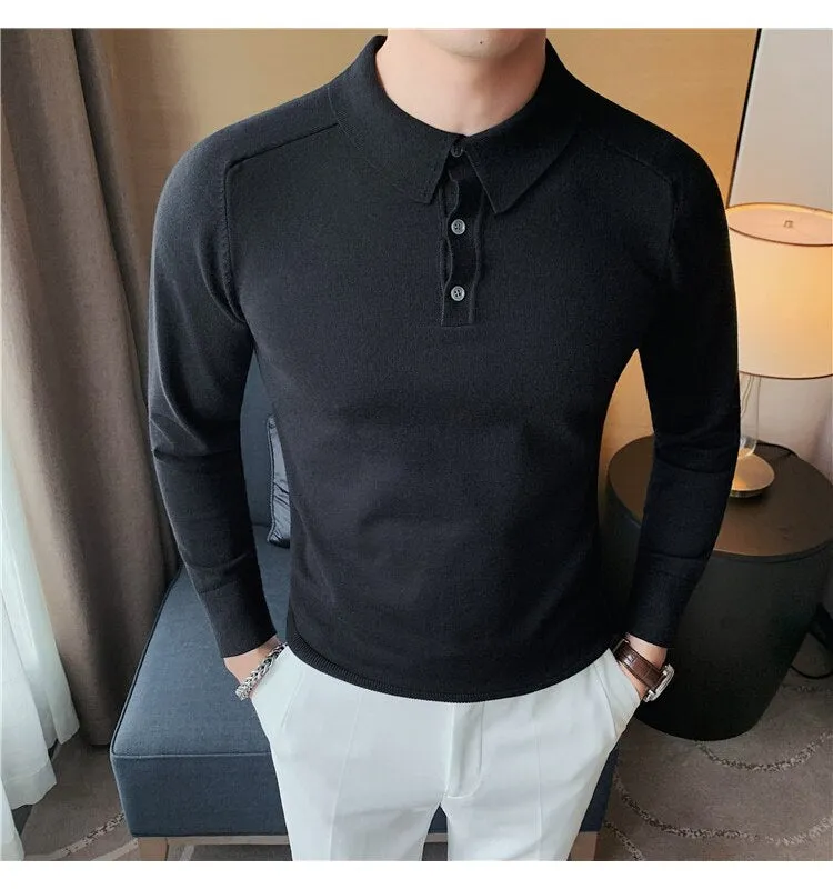 Antonios Casual Slim Long Sleeved Polo T-Shirt Men