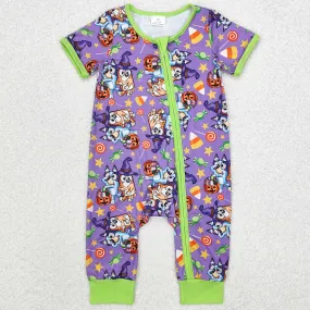 Baby Infant Boys Rompers Dog Halloween Purple Bamboo Zip Sleepers Rompers SR1803