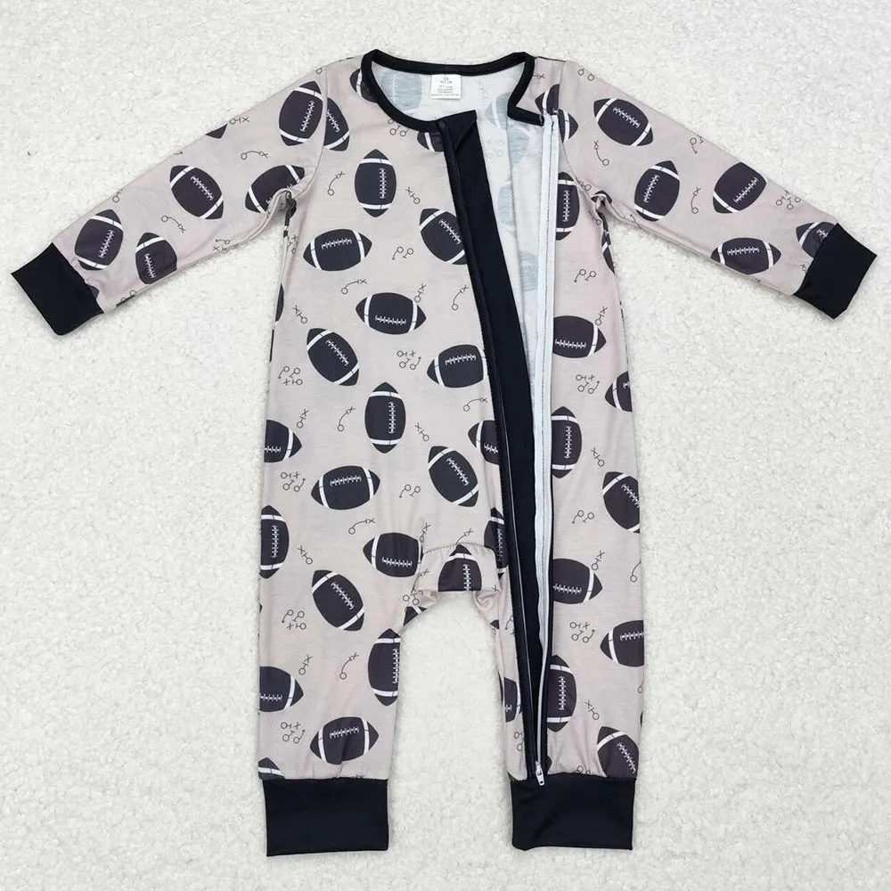 Baby Infant Boys Rompers Fall Football Bamboo Zip Long Sleeve Rompers LR1435