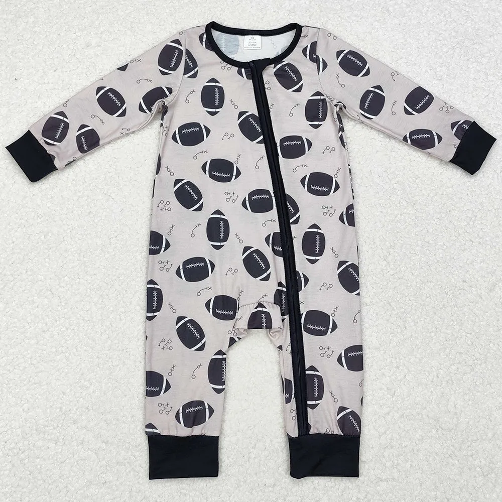 Baby Infant Boys Rompers Fall Football Bamboo Zip Long Sleeve Rompers LR1435