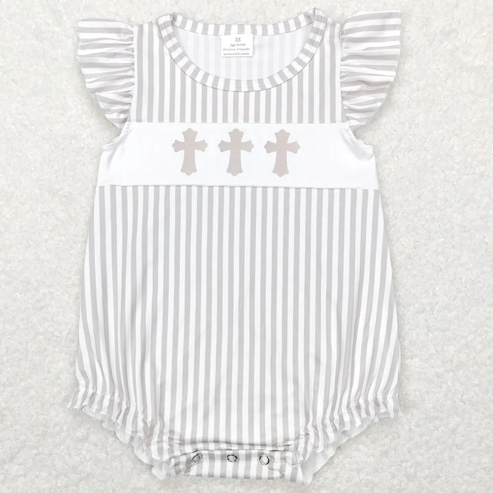 Baby Infant Girls Romper Easter Cross Flutter Sleeve Rompers SR0617