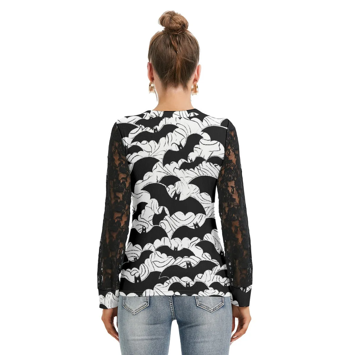 Bat Queen T-shirt with Black Lace Sleeves