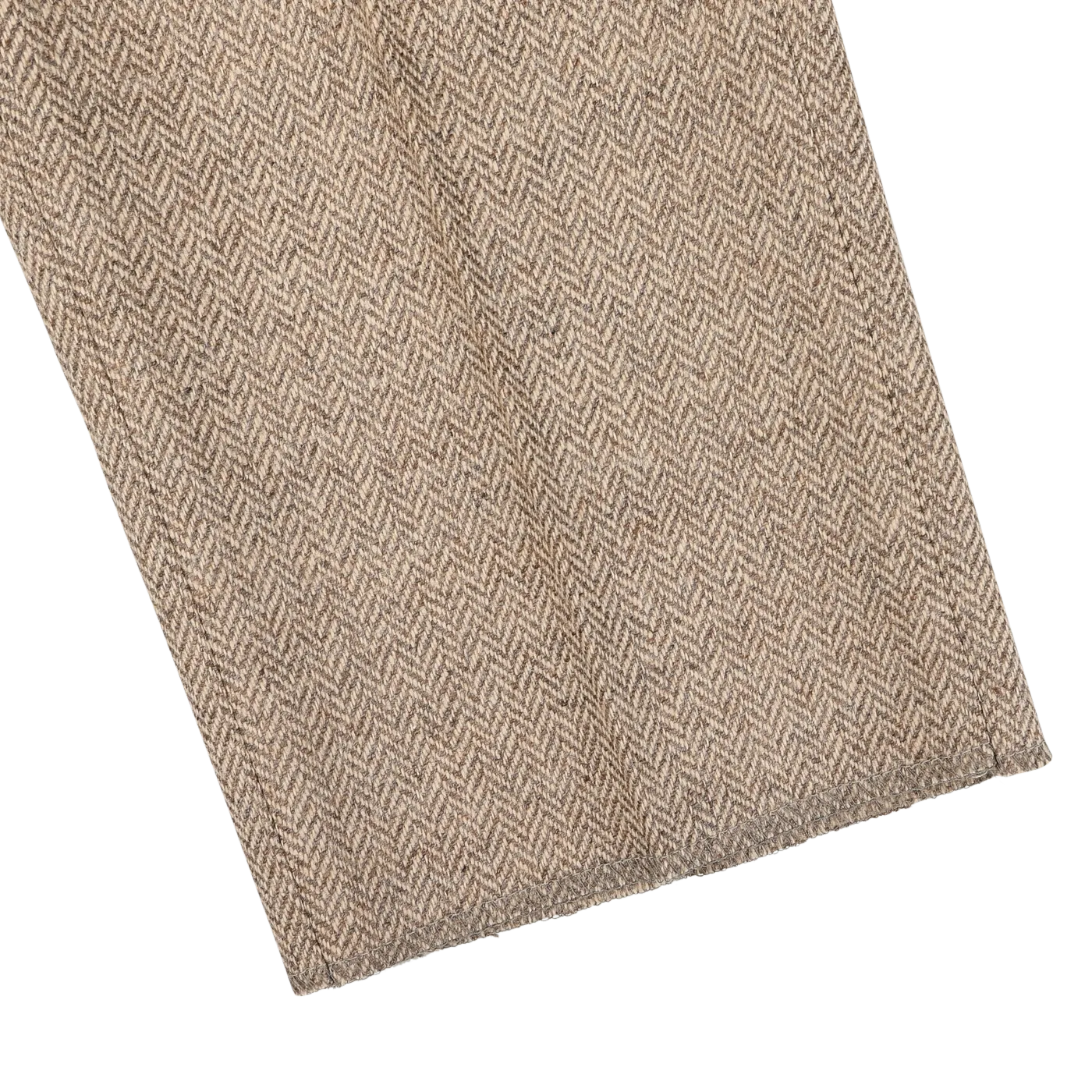 Beige Herringbone Wool Tweed Trousers