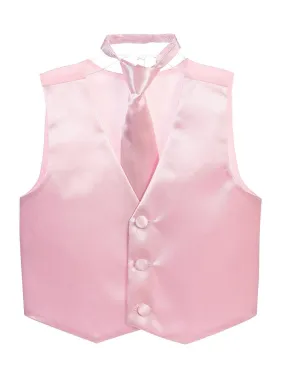 Big Boys Pink Three Button Satin Vest Tie 2 Pc Set 8-16