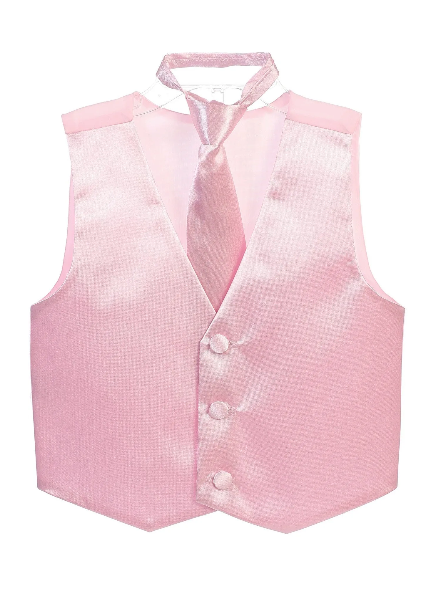 Big Boys Pink Three Button Satin Vest Tie 2 Pc Set 8-16