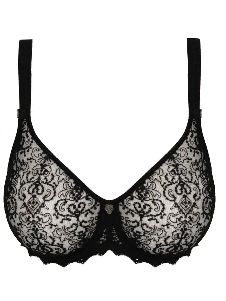 Black Cassiopee Seamless Embroidered Full Cup Bra