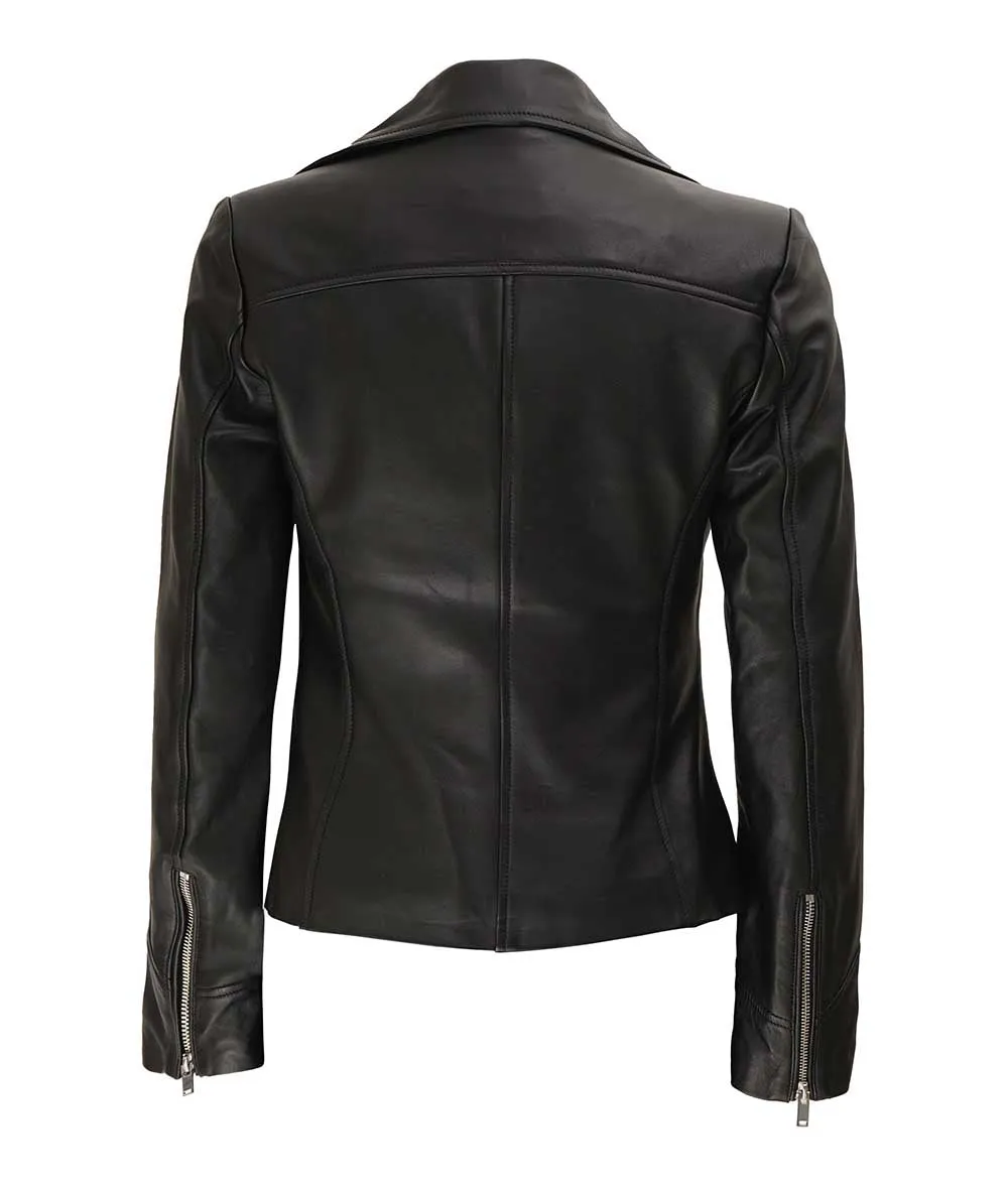 Black Leather Moto Jacket  Womens Asymmetrical Zip Jacket