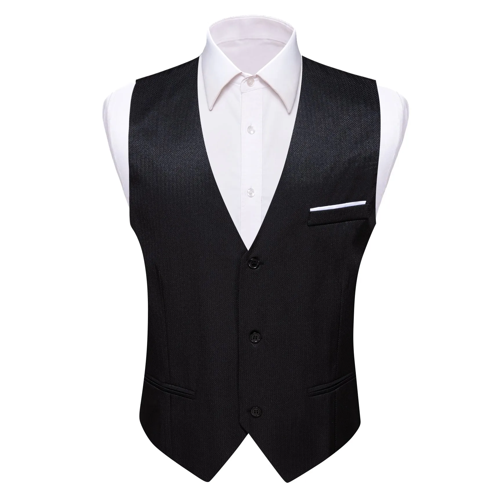 Black Solid Men's V-Neck Business Vest
