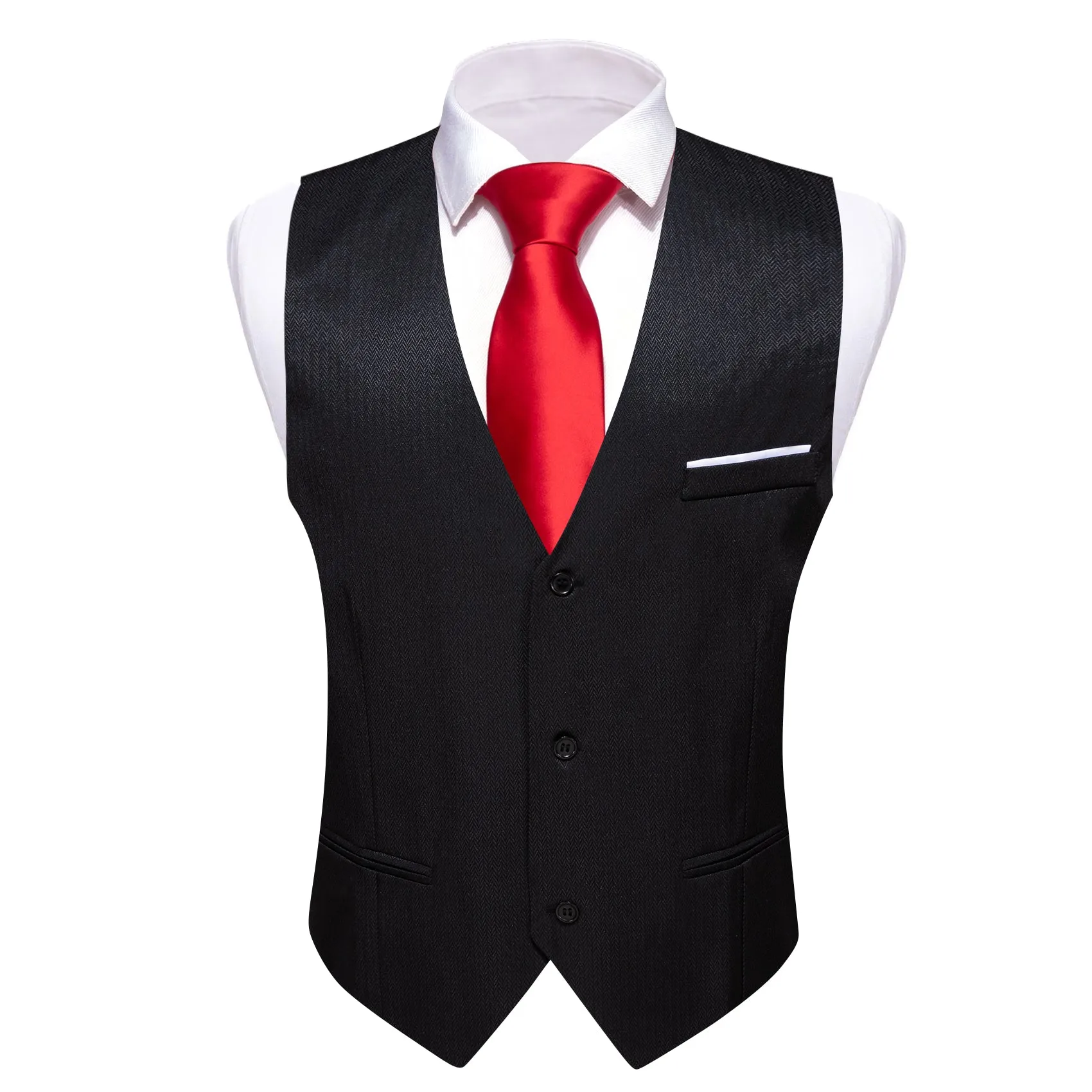 Black Solid Men's V-Neck Business Vest