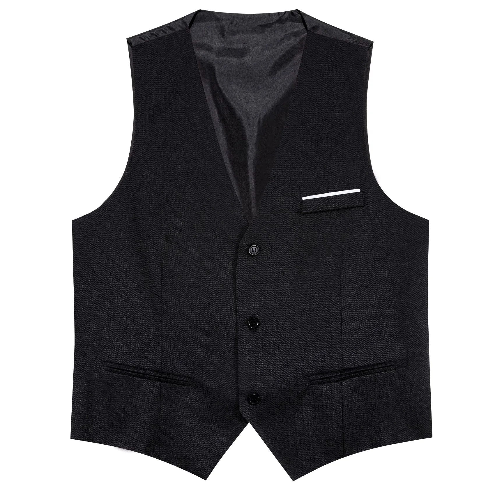 Black Solid Men's V-Neck Business Vest
