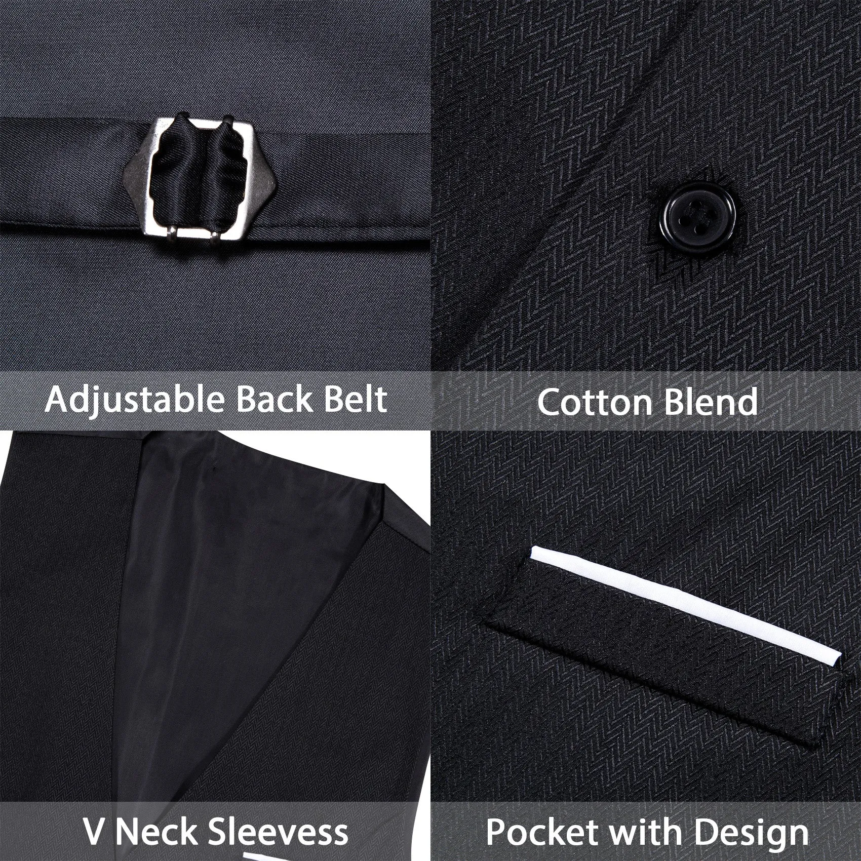 Black Solid Men's V-Neck Business Vest