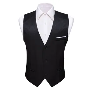 Black Solid Men's V-Neck Business Vest