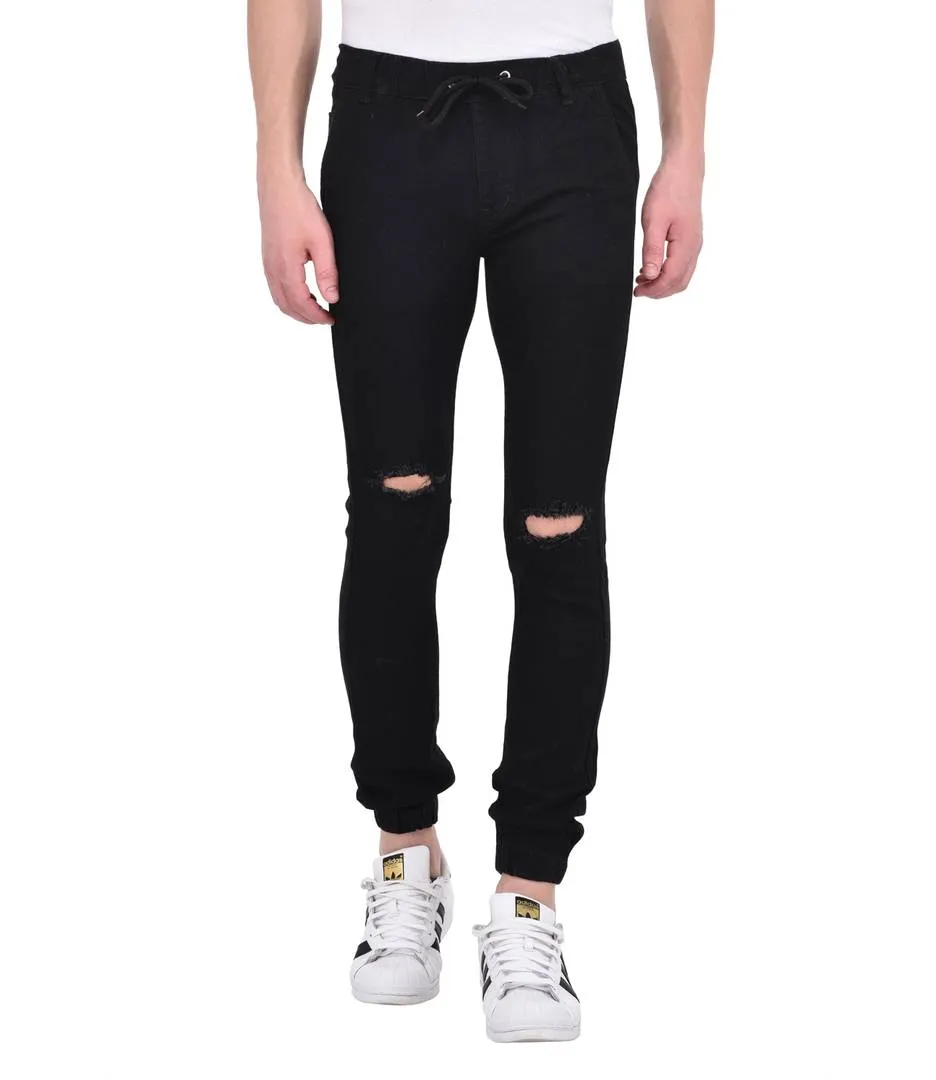 Black Strechable Distressed Denim Jogger