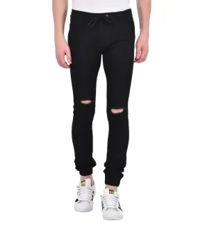 Black Strechable Distressed Denim Jogger