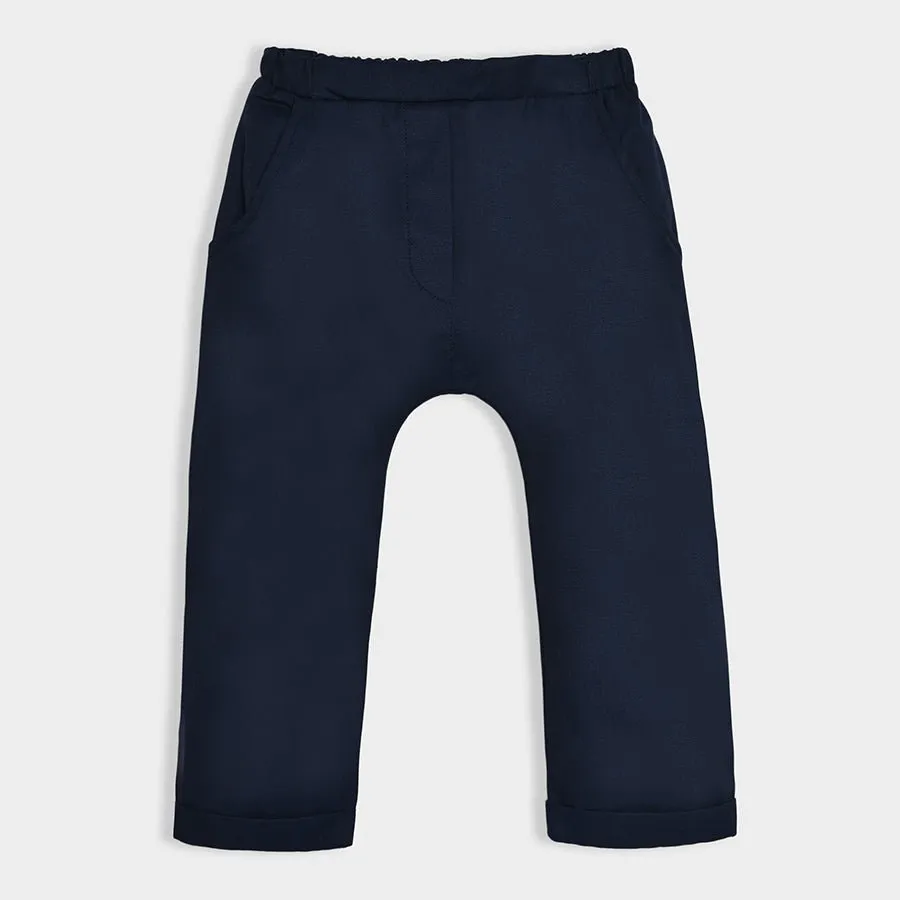 Bloom Woven Blue Solid Shirt Style Romper and Trouser