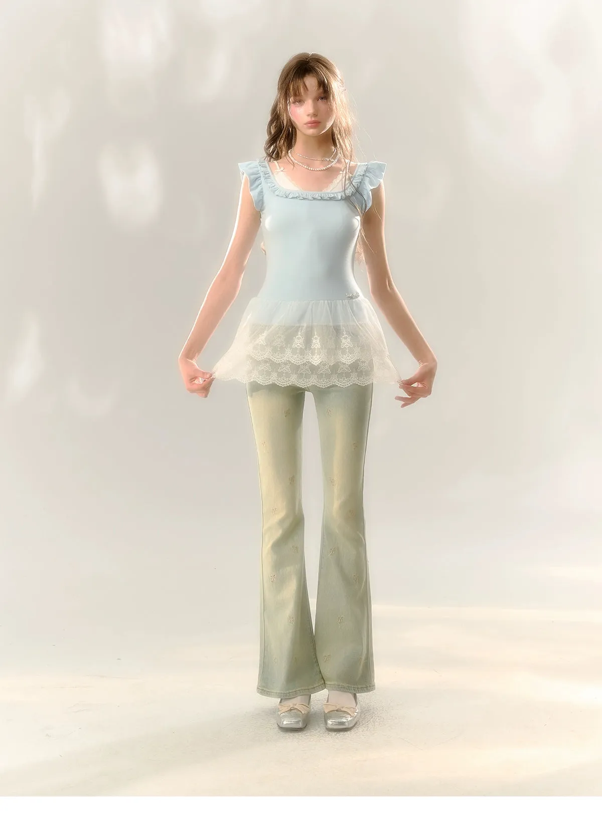 Blue & Pink Lace Trim T-shirt