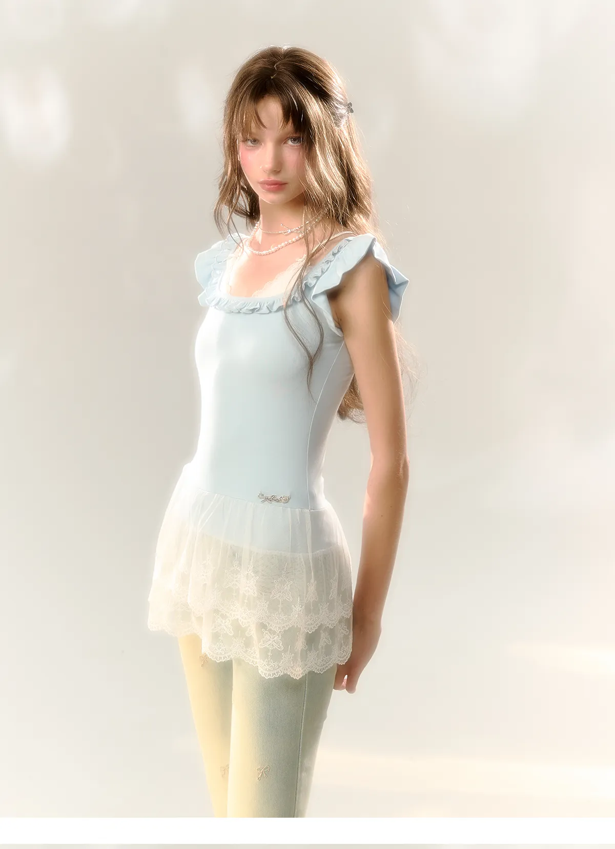 Blue & Pink Lace Trim T-shirt