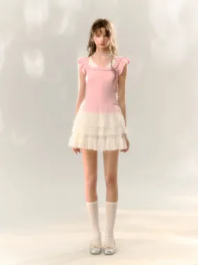 Blue & Pink Lace Trim T-shirt