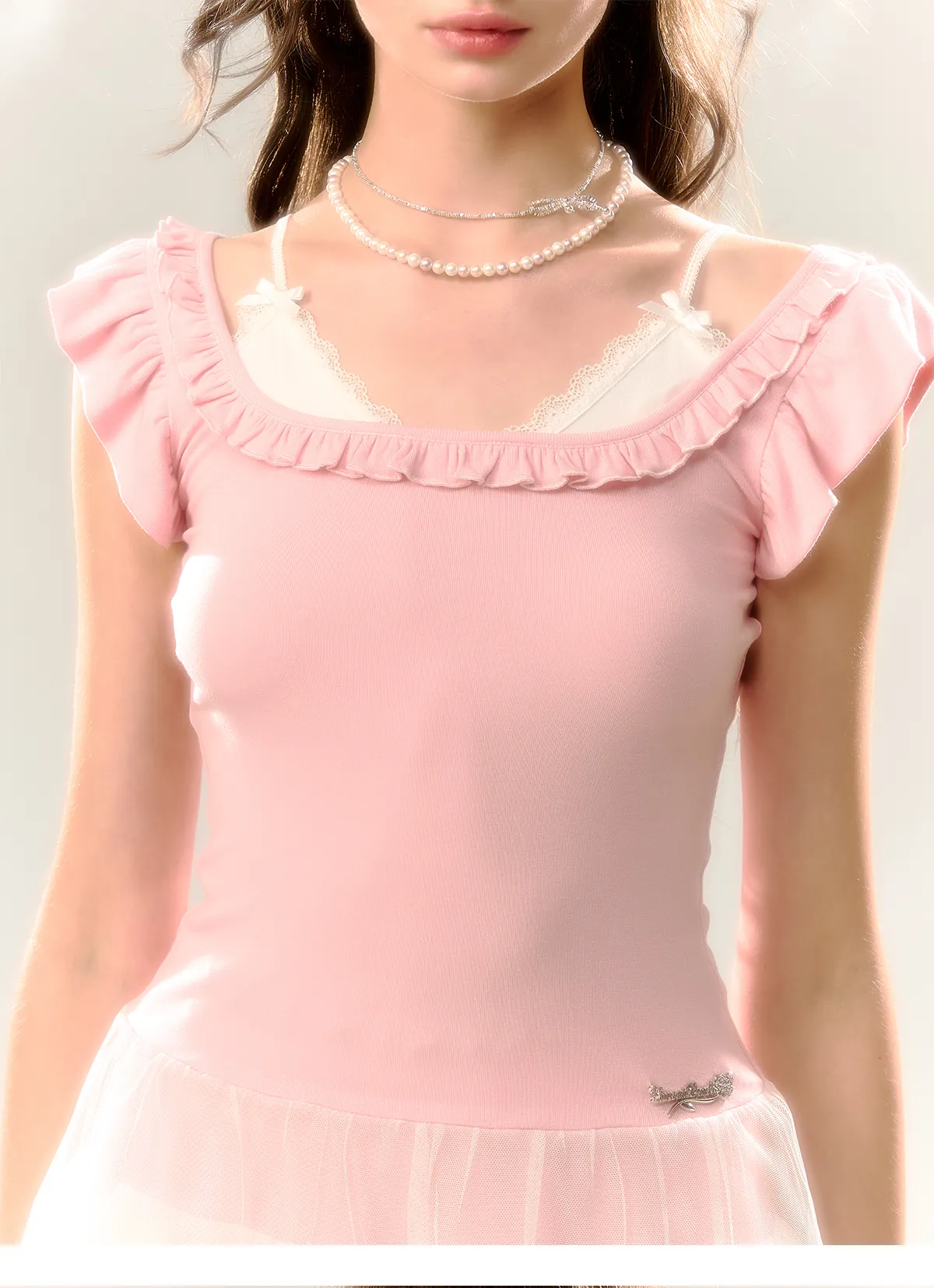 Blue & Pink Lace Trim T-shirt