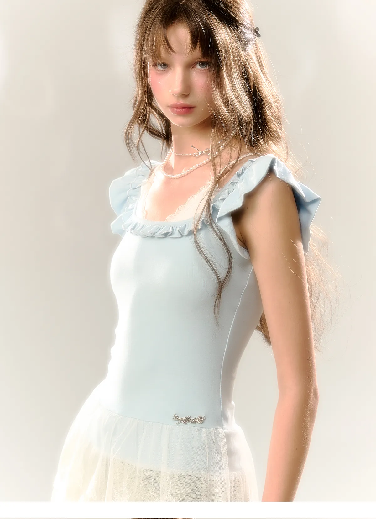 Blue & Pink Lace Trim T-shirt