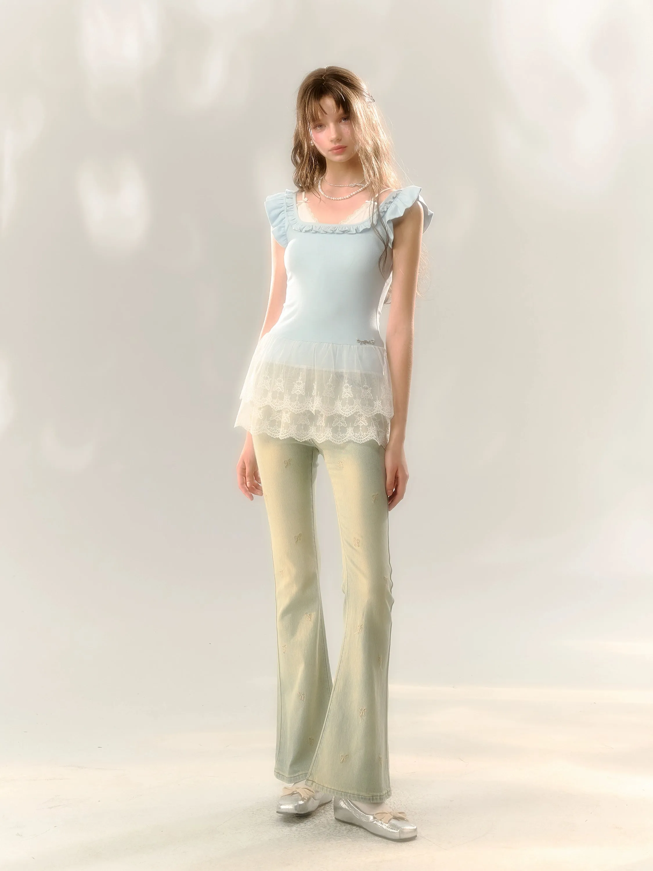 Blue & Pink Lace Trim T-shirt