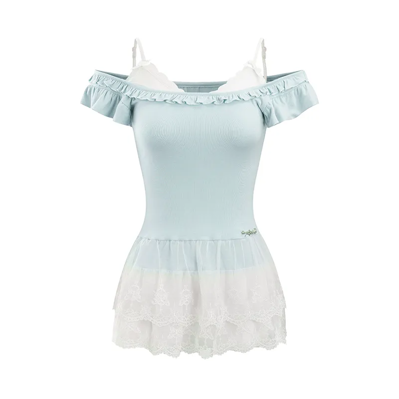 Blue & Pink Lace Trim T-shirt