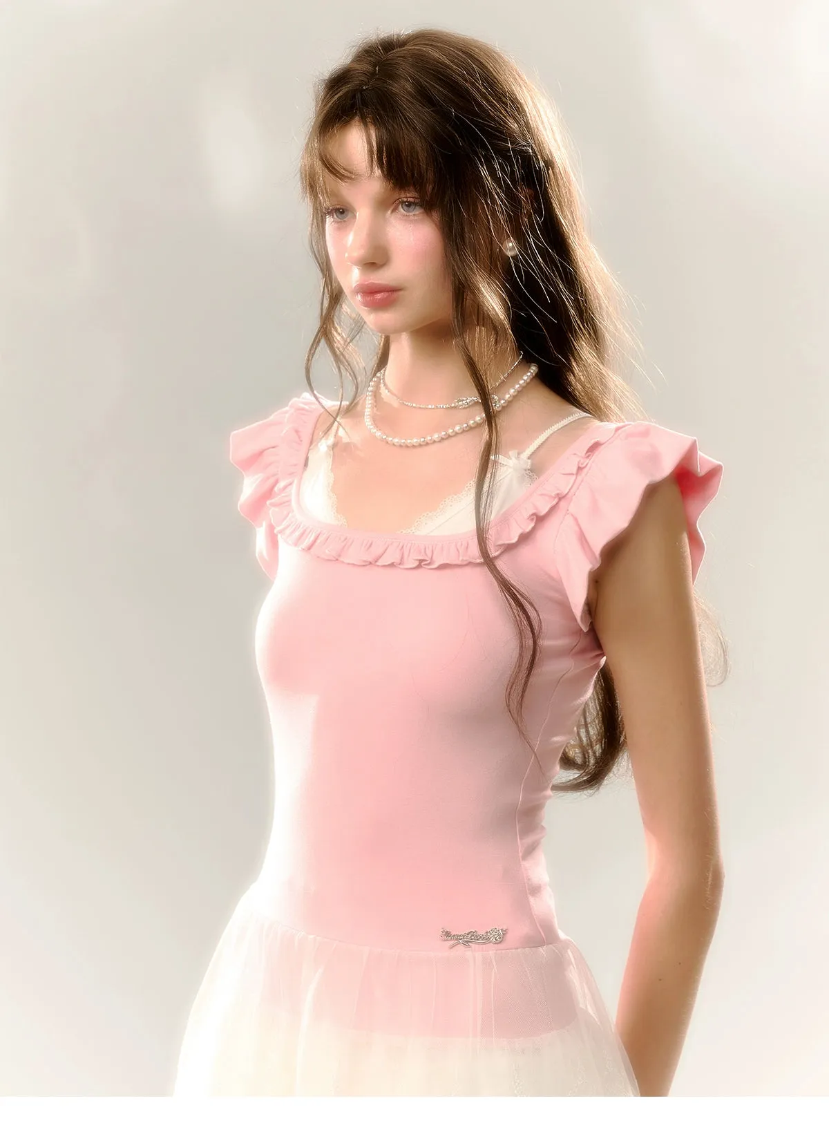 Blue & Pink Lace Trim T-shirt