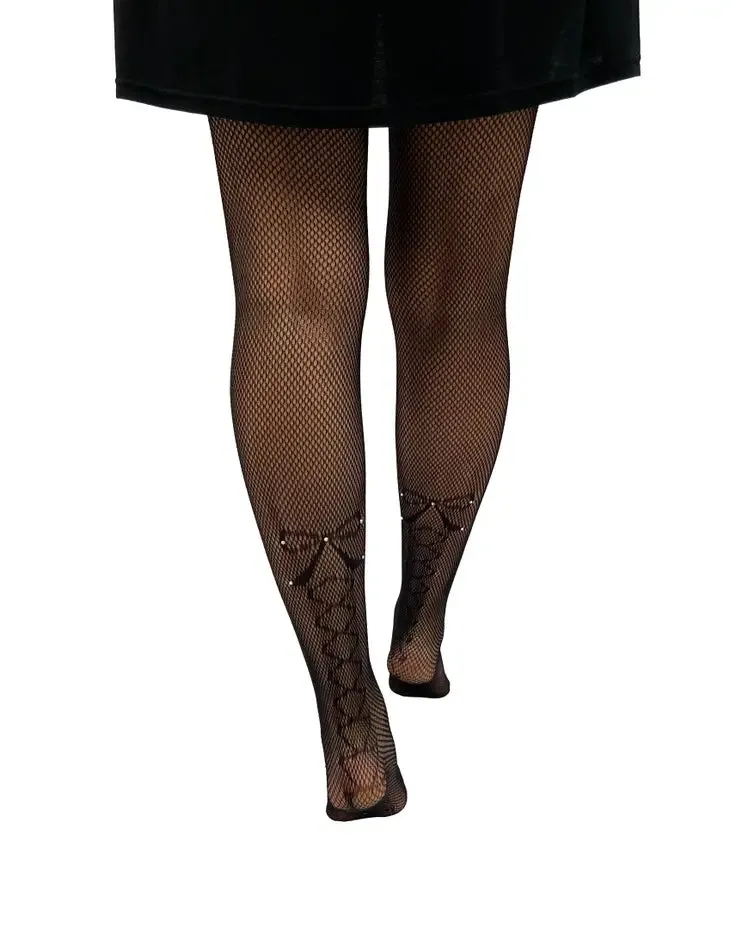 Bow and Rhinestone Fishnet Tights - sizes 4-14 