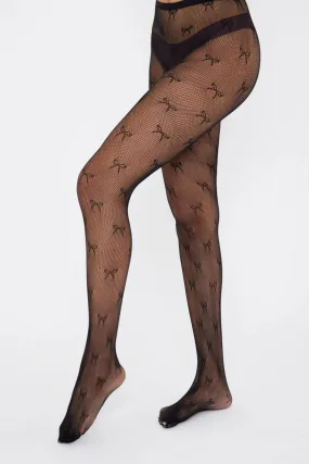 Bow Fishnet Tights in Black