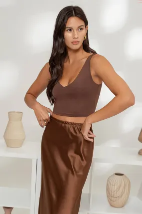 BROWN REVERSIBLE V NECK CROP TOP